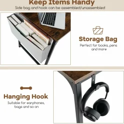 Tangkula 60” Large Computer Desk with Charging Station, Modern Simple Study Writing Desk with Storage Bag