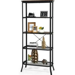 Tangkula 5 Layer Bookshelf, Freestanding Storage Shelving Unit with Steel Frame