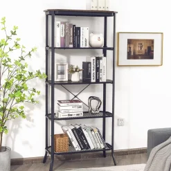 Tangkula 5 Layer Bookshelf, Freestanding Storage Shelving Unit with Steel Frame