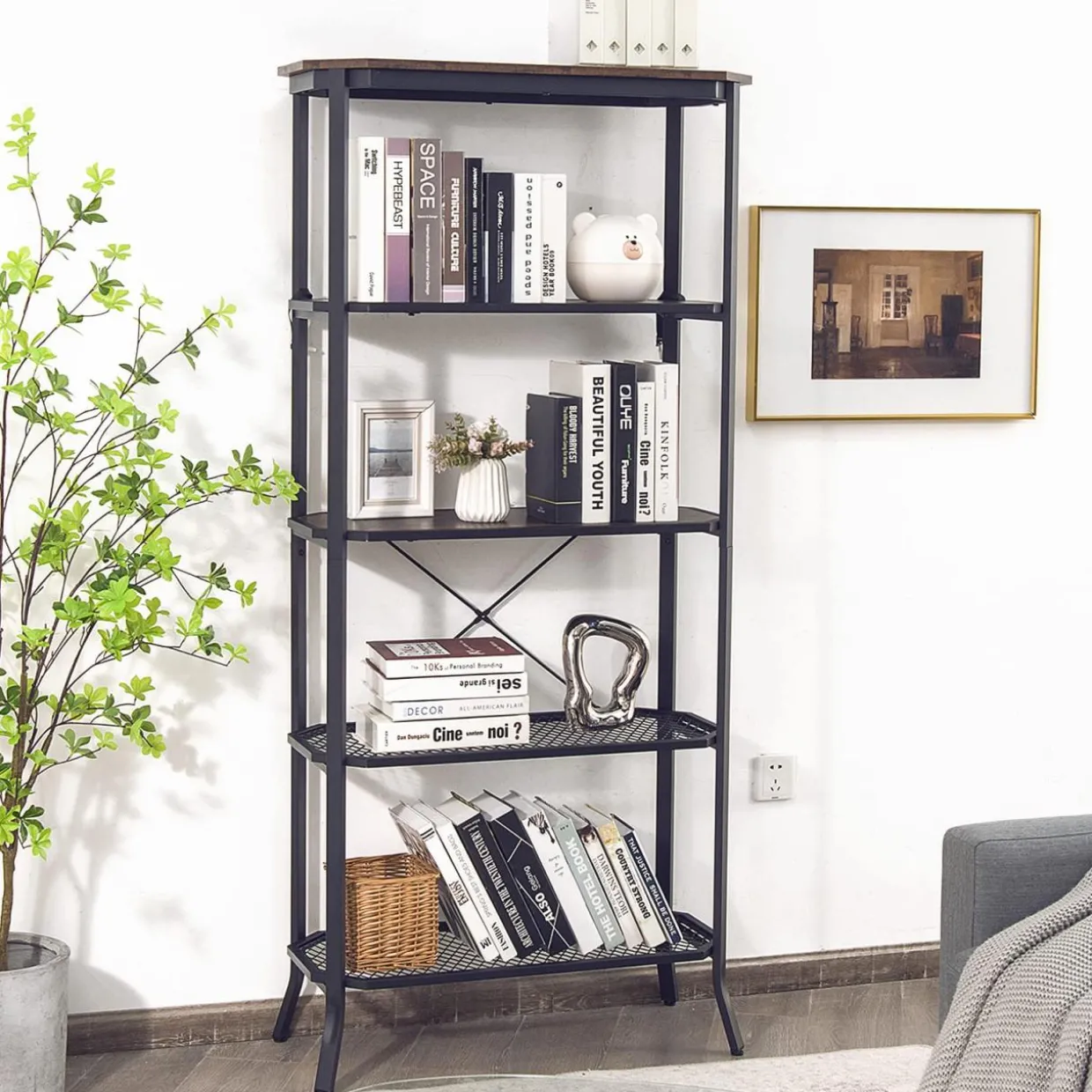 Tangkula 5 Layer Bookshelf, Freestanding Storage Shelving Unit with Steel Frame