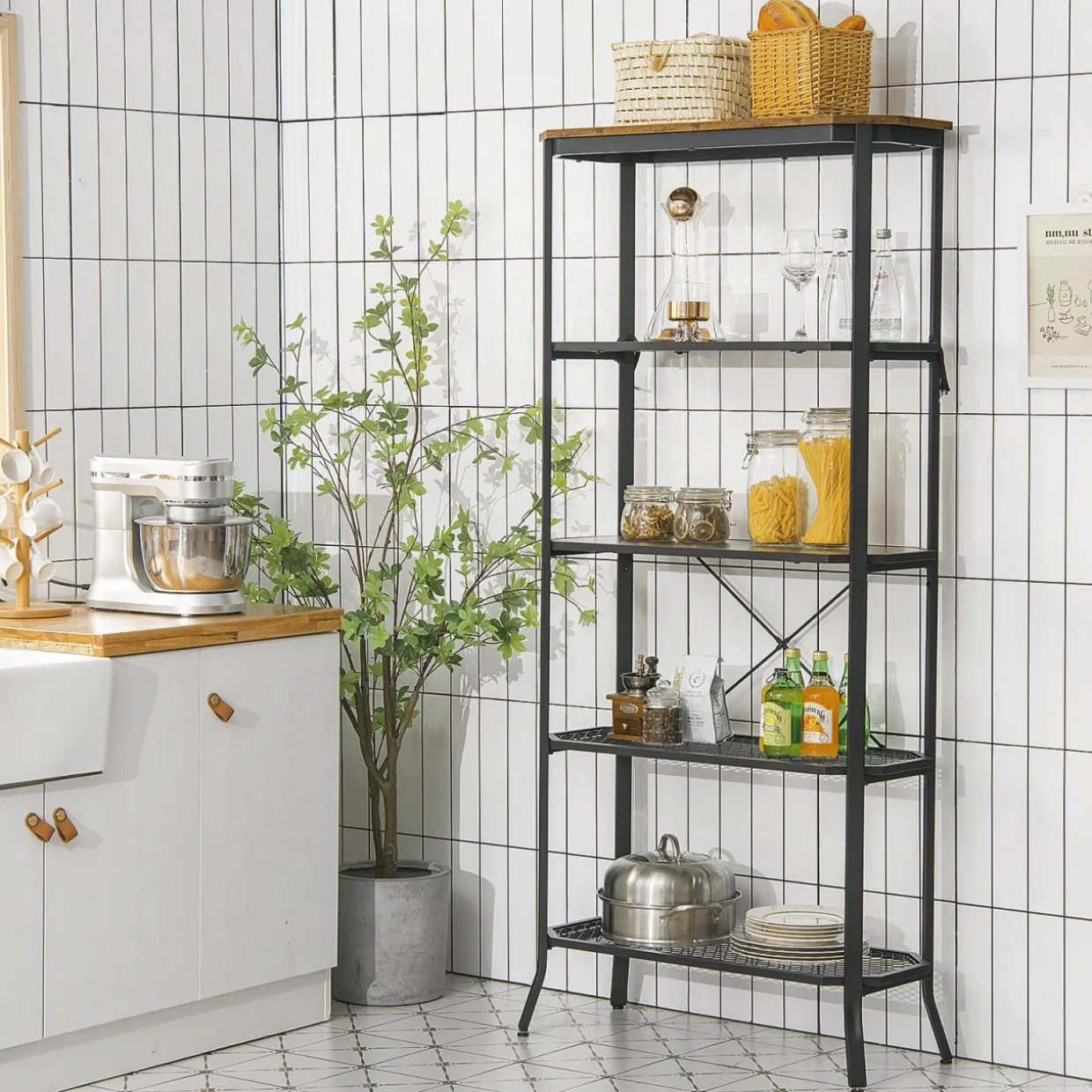 Tangkula 5 Layer Bookshelf, Freestanding Storage Shelving Unit with Steel Frame