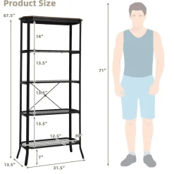 Tangkula 5 Layer Bookshelf, Freestanding Storage Shelving Unit with Steel Frame