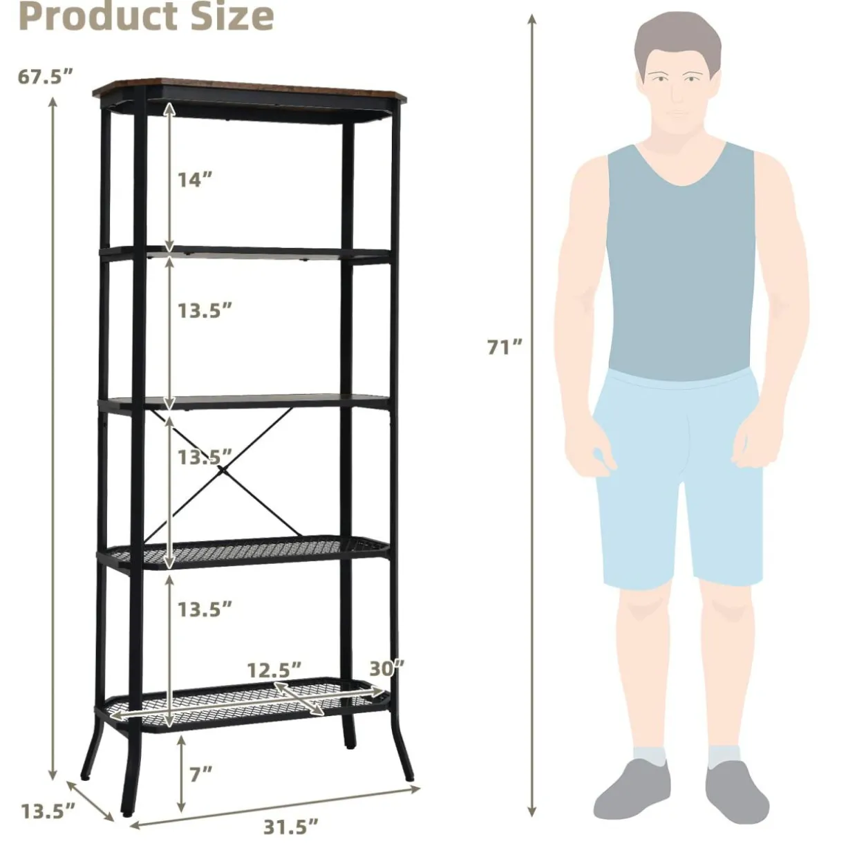 Tangkula 5 Layer Bookshelf, Freestanding Storage Shelving Unit with Steel Frame