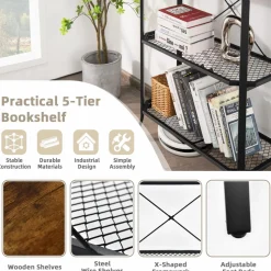 Tangkula 5 Layer Bookshelf, Freestanding Storage Shelving Unit with Steel Frame