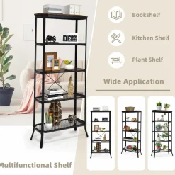 Tangkula 5 Layer Bookshelf, Freestanding Storage Shelving Unit with Steel Frame