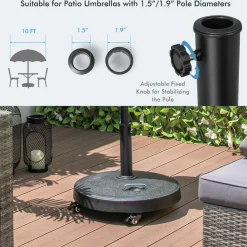 Tangkula 51 lbs Patio Umbrella Base with Wheels, 20.5 Inches Heavy Duty Round Outdoor Umbrella Stand for 10 ft Table Market Offset Umbrella