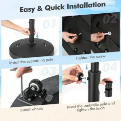 Tangkula 51 lbs Patio Umbrella Base with Wheels, 20.5 Inches Heavy Duty Round Outdoor Umbrella Stand for 10 ft Table Market Offset Umbrella