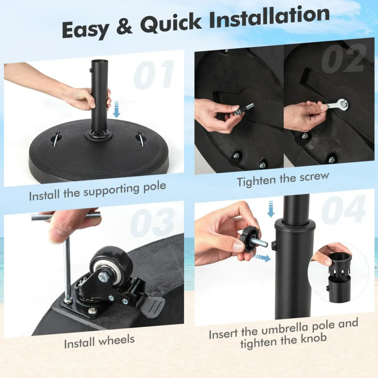 Tangkula 51 lbs Patio Umbrella Base with Wheels, 20.5 Inches Heavy Duty Round Outdoor Umbrella Stand for 10 ft Table Market Offset Umbrella