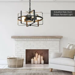 Tangkula 5 Lights Chandelier, Industrial Style Drum Shape Round Ceiling Lamp with Adjustable Hanging Chain & 5 E26 Lamp Holders