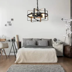 Tangkula 5 Lights Chandelier, Industrial Style Drum Shape Round Ceiling Lamp with Adjustable Hanging Chain & 5 E26 Lamp Holders