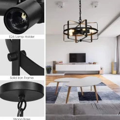 Tangkula 5 Lights Chandelier, Industrial Style Drum Shape Round Ceiling Lamp with Adjustable Hanging Chain & 5 E26 Lamp Holders