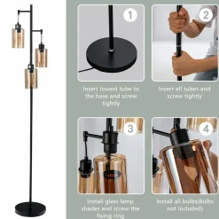 Tangkula 3 Lights Floor Lamp, Retro Floor Lamp