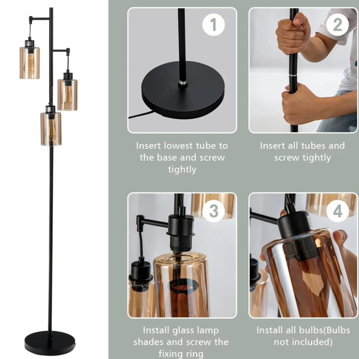 Tangkula 3 Lights Floor Lamp, Retro Floor Lamp
