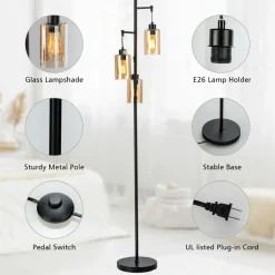 Tangkula 3 Lights Floor Lamp, Retro Floor Lamp