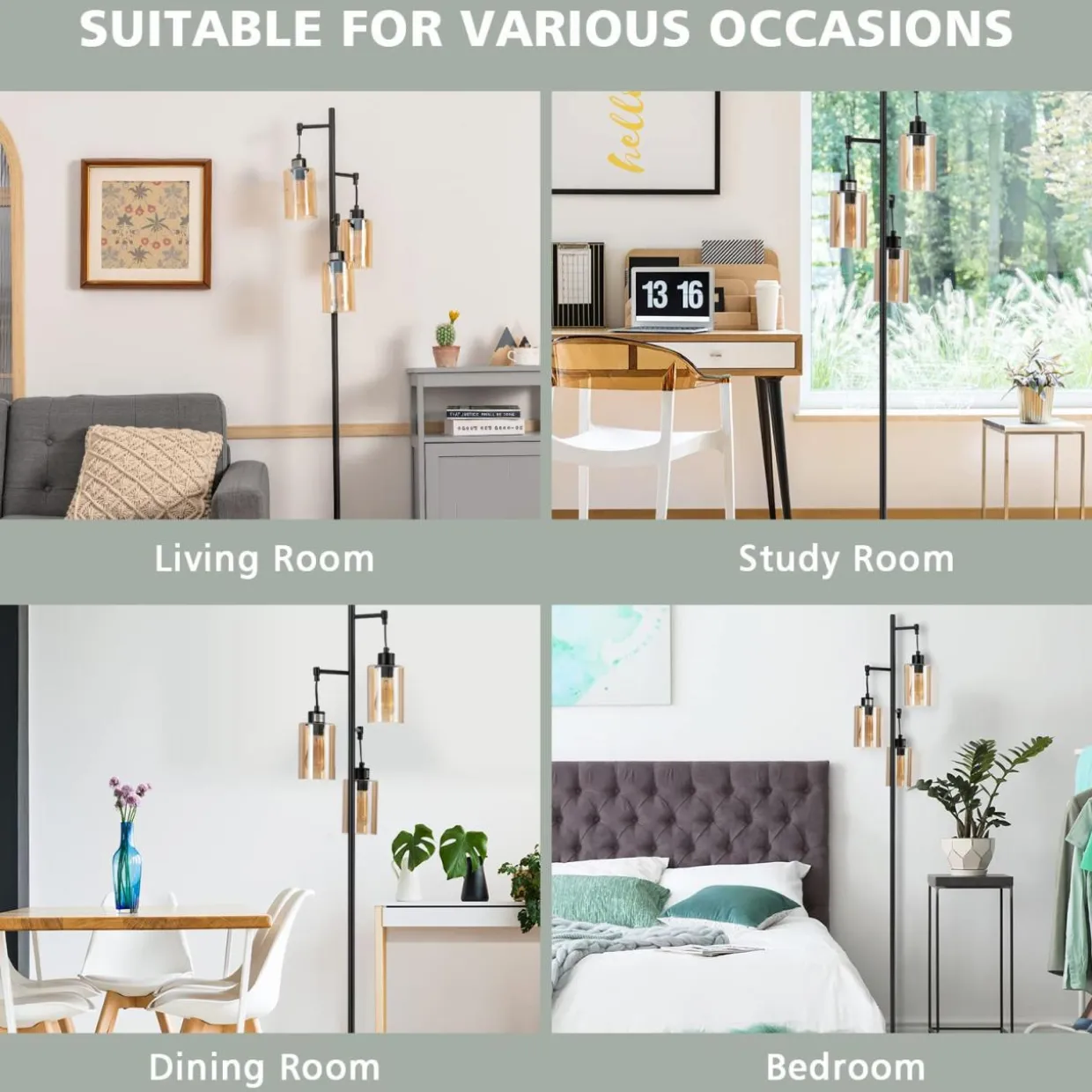 Tangkula 3 Lights Floor Lamp, Retro Floor Lamp