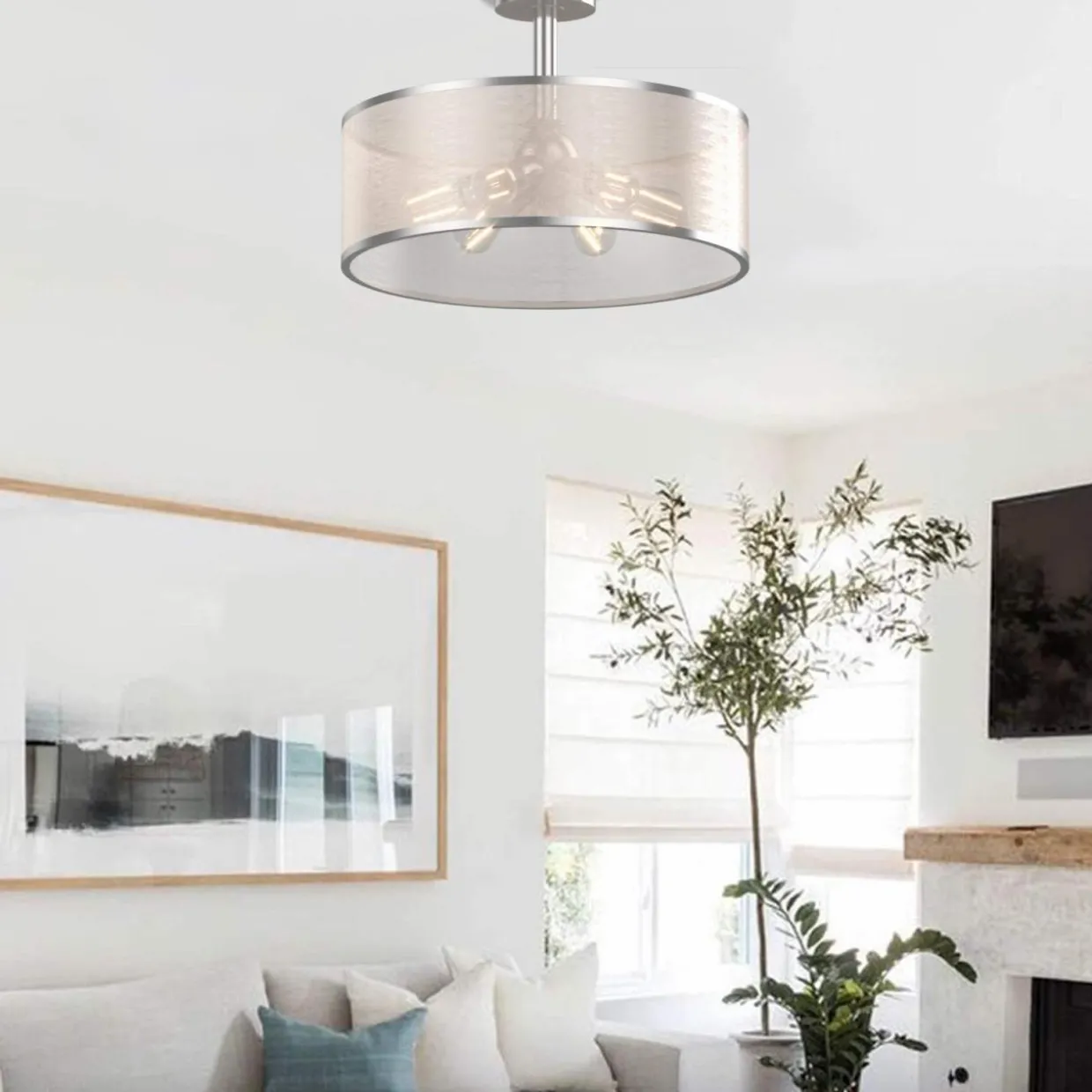 Tangkula 6 Lights Industrial Ceiling Light, Semi Flush Mount Light Fixture with Metal Hanging Kit