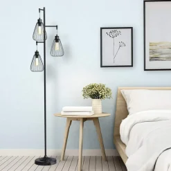 Tangkula 3 Lights Industrial Floor Lamp, Rustic 3-Head Tall Lamp, 67Inch Metal Standing Lamp, Tree Lamp with 3 Hanging Lampshade