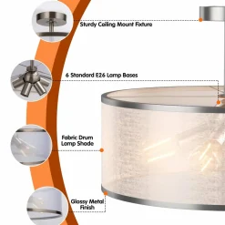 Tangkula 6 Lights Industrial Ceiling Light, Semi Flush Mount Light Fixture with Metal Hanging Kit