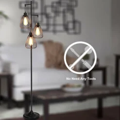 Tangkula 3 Lights Industrial Floor Lamp, Rustic 3-Head Tall Lamp, 67Inch Metal Standing Lamp, Tree Lamp with 3 Hanging Lampshade