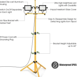 Tangkula 6000/10000/20000 Lumen LED Dual-Head Work Light, Adjustable Metal Telescopic Tripod Stand
