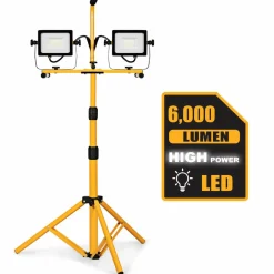 Tangkula 6000/10000/20000 Lumen LED Dual-Head Work Light, Adjustable Metal Telescopic Tripod Stand
