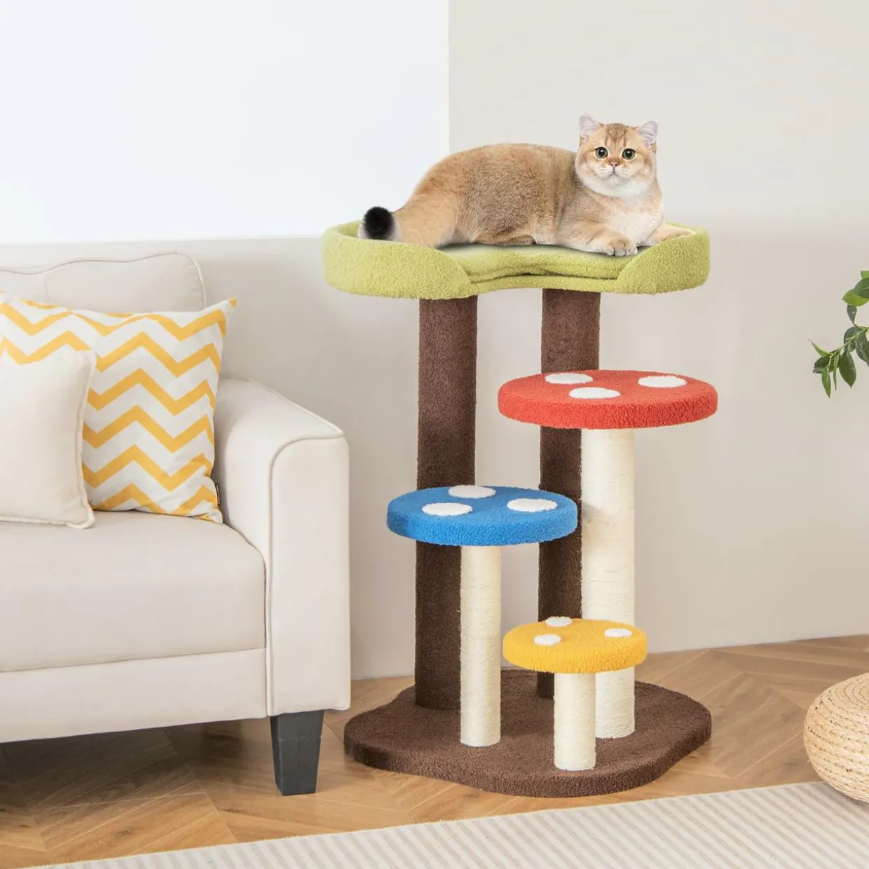 Tangkula 37" Mushroom Cat Tree, Cute Cat Tower with Full-Wrapped Sisal Post