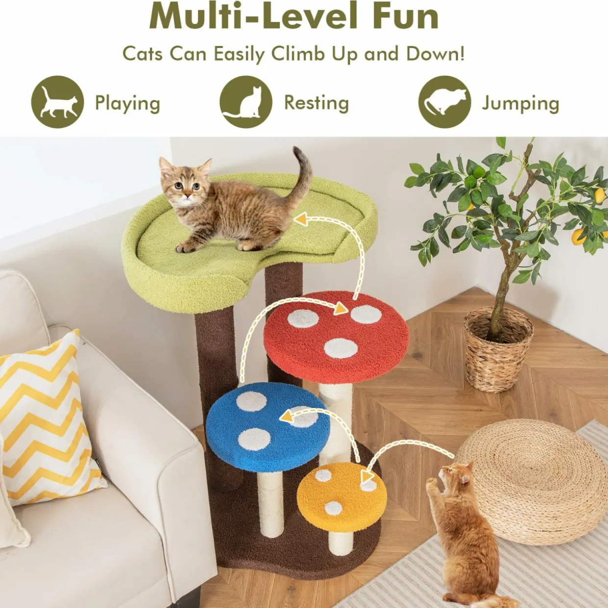 Tangkula 37" Mushroom Cat Tree, Cute Cat Tower with Full-Wrapped Sisal Post