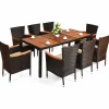 Tangkula 7 or 9 Piece Outdoor Dining Set, Patio Wicker Furniture Set with Acacia Wood Table Top w/Umbrella Hole