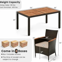 Tangkula 7 or 9 Piece Outdoor Dining Set, Patio Wicker Furniture Set with Acacia Wood Table Top w/Umbrella Hole