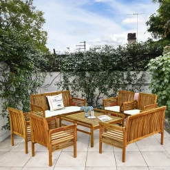 Tangkula 4 or 8 Piece Outdoor Acacia Wood Sofa Set, Padded Patio Conversation Table Chair Set