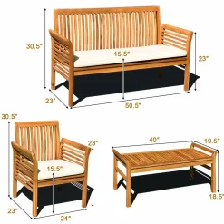 Tangkula 4 or 8 Piece Outdoor Acacia Wood Sofa Set, Padded Patio Conversation Table Chair Set