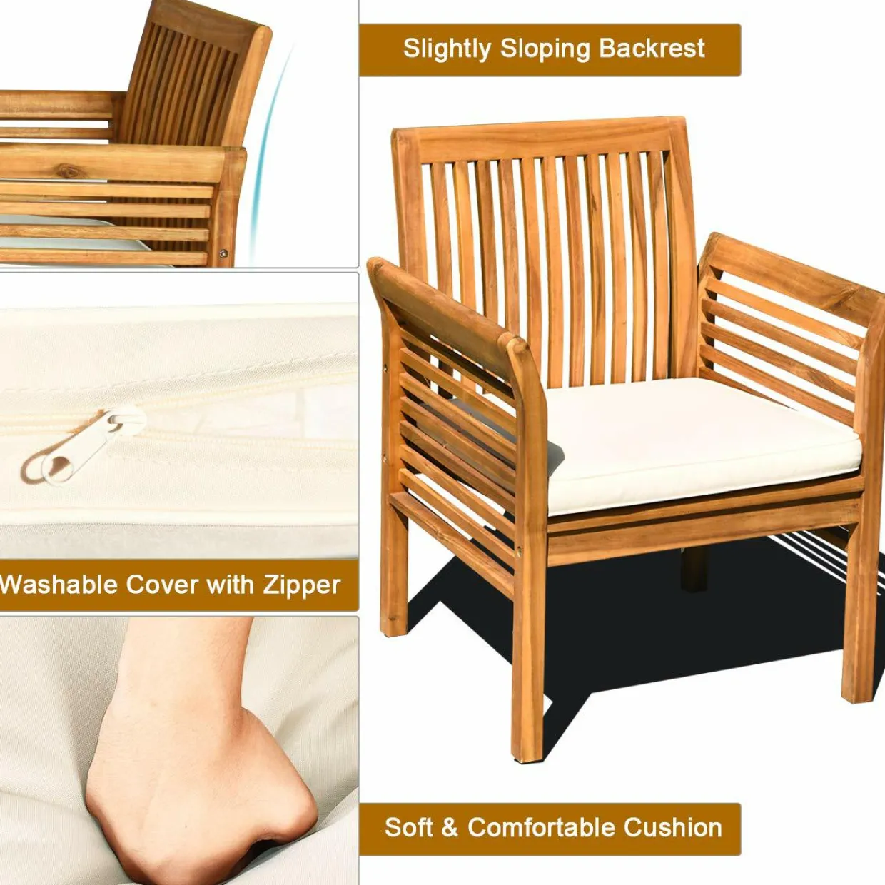 Tangkula 4 or 8 Piece Outdoor Acacia Wood Sofa Set, Padded Patio Conversation Table Chair Set