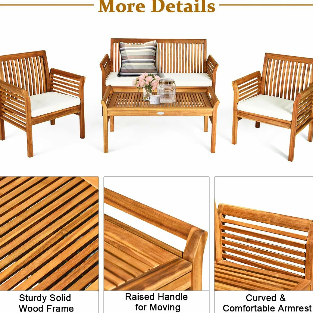 Tangkula 4 or 8 Piece Outdoor Acacia Wood Sofa Set, Padded Patio Conversation Table Chair Set