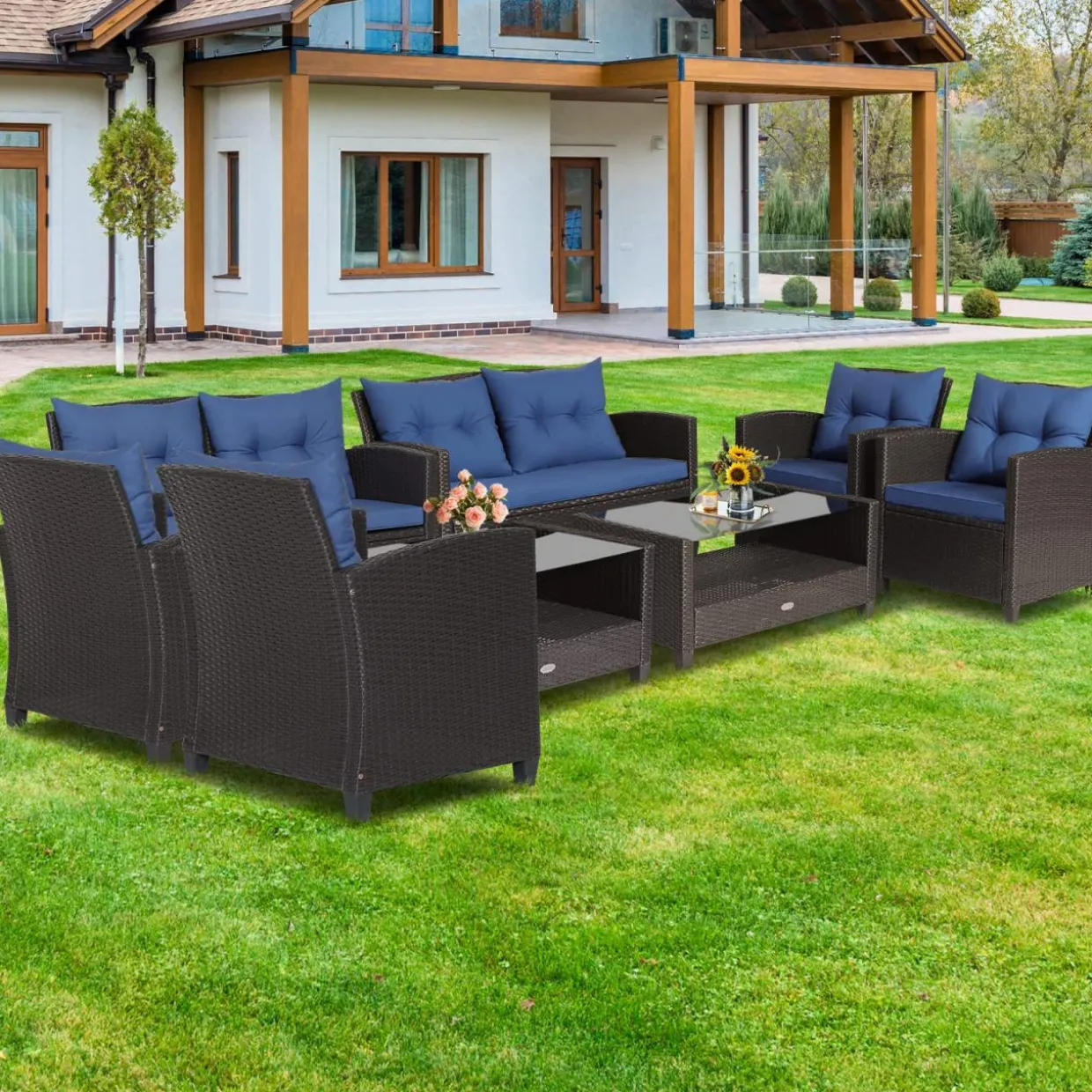Tangkula 4 or 8 piece Patio Furniture Set, Outdoor Furniture Sets for Backyard, Porch, Garden and Poolside