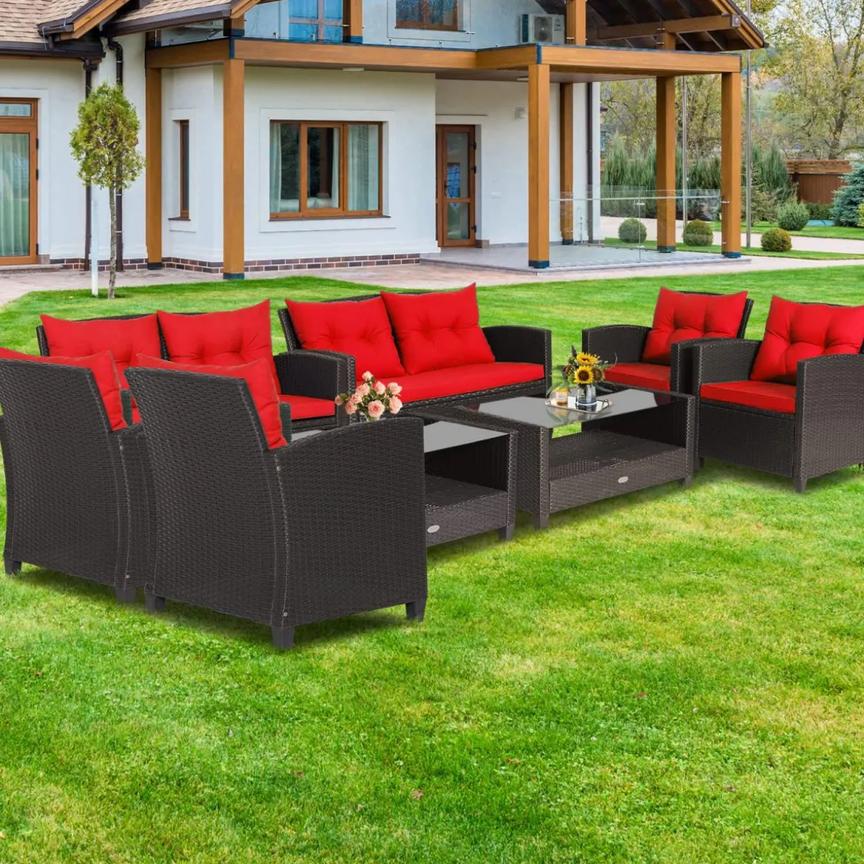 Tangkula 4 or 8 piece Patio Furniture Set, Outdoor Furniture Sets for Backyard, Porch, Garden and Poolside