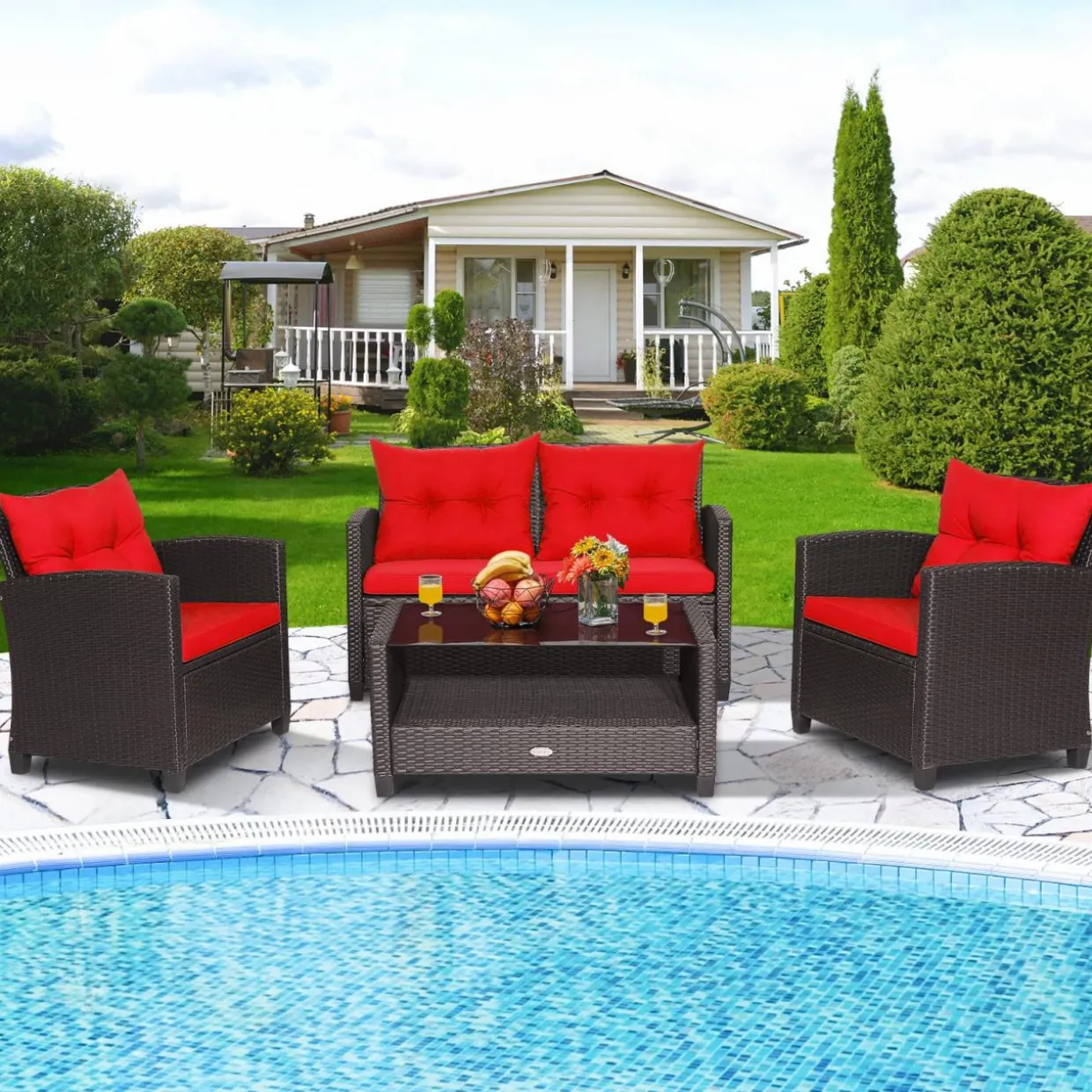 Tangkula 4 or 8 piece Patio Furniture Set, Outdoor Furniture Sets for Backyard, Porch, Garden and Poolside