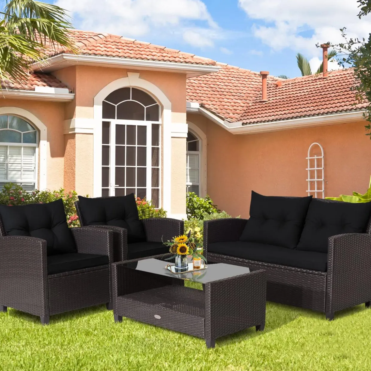 Tangkula 4 or 8 piece Patio Furniture Set, Outdoor Furniture Sets for Backyard, Porch, Garden and Poolside