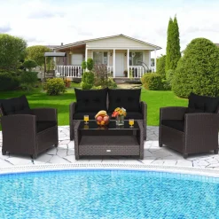 Tangkula 4 or 8 piece Patio Furniture Set, Outdoor Furniture Sets for Backyard, Porch, Garden and Poolside