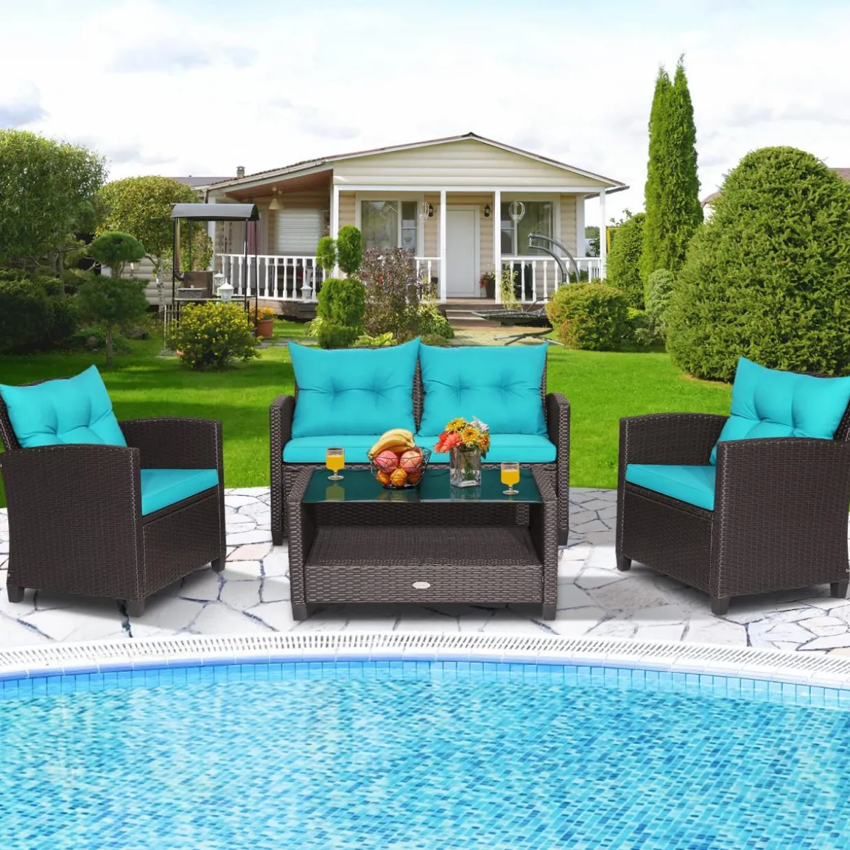 Tangkula 4 or 8 piece Patio Furniture Set, Outdoor Furniture Sets for Backyard, Porch, Garden and Poolside