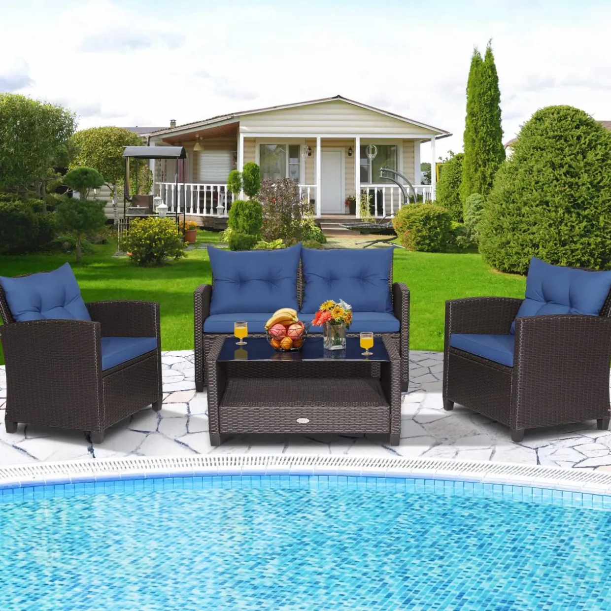 Tangkula 4 or 8 piece Patio Furniture Set, Outdoor Furniture Sets for Backyard, Porch, Garden and Poolside