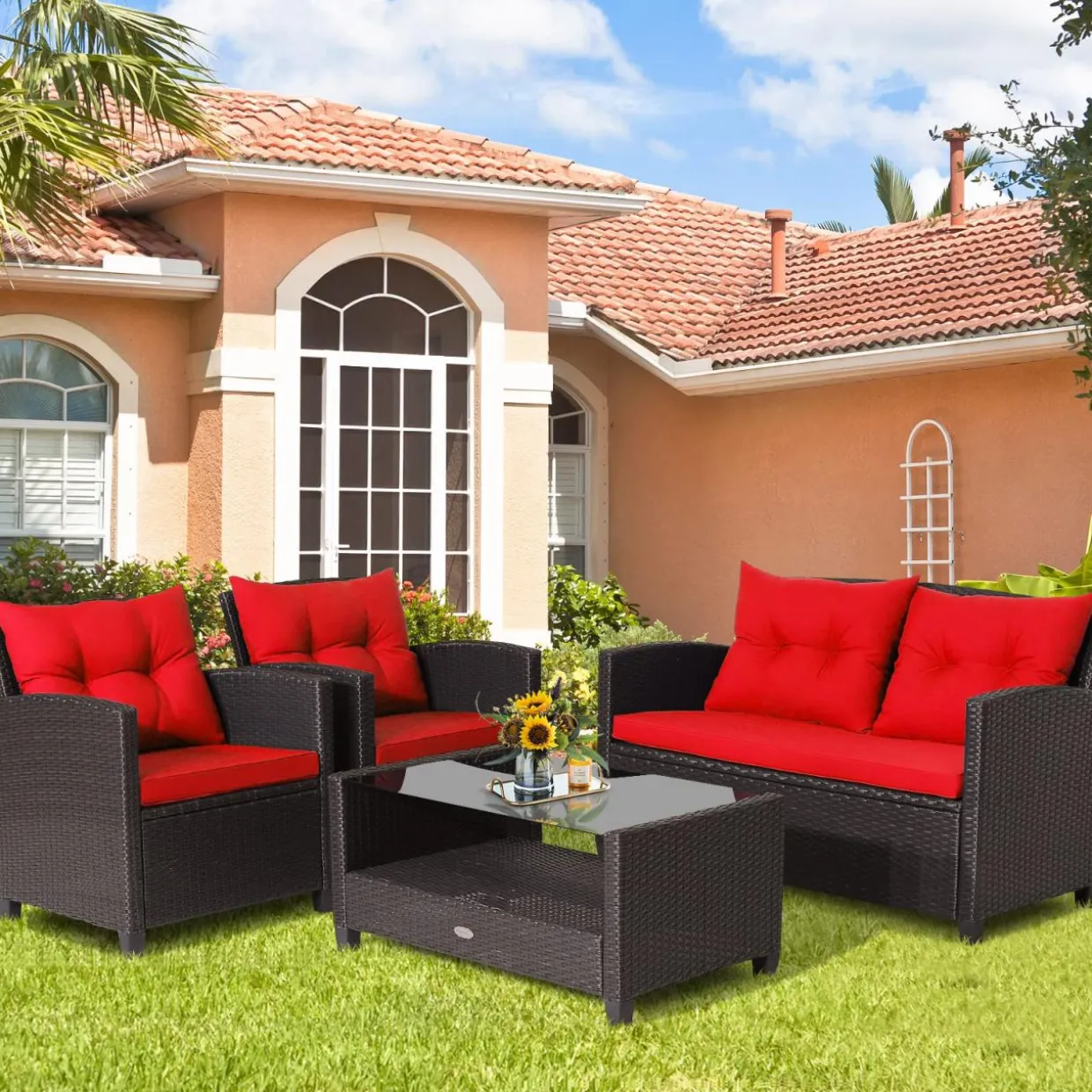 Tangkula 4 or 8 piece Patio Furniture Set, Outdoor Furniture Sets for Backyard, Porch, Garden and Poolside