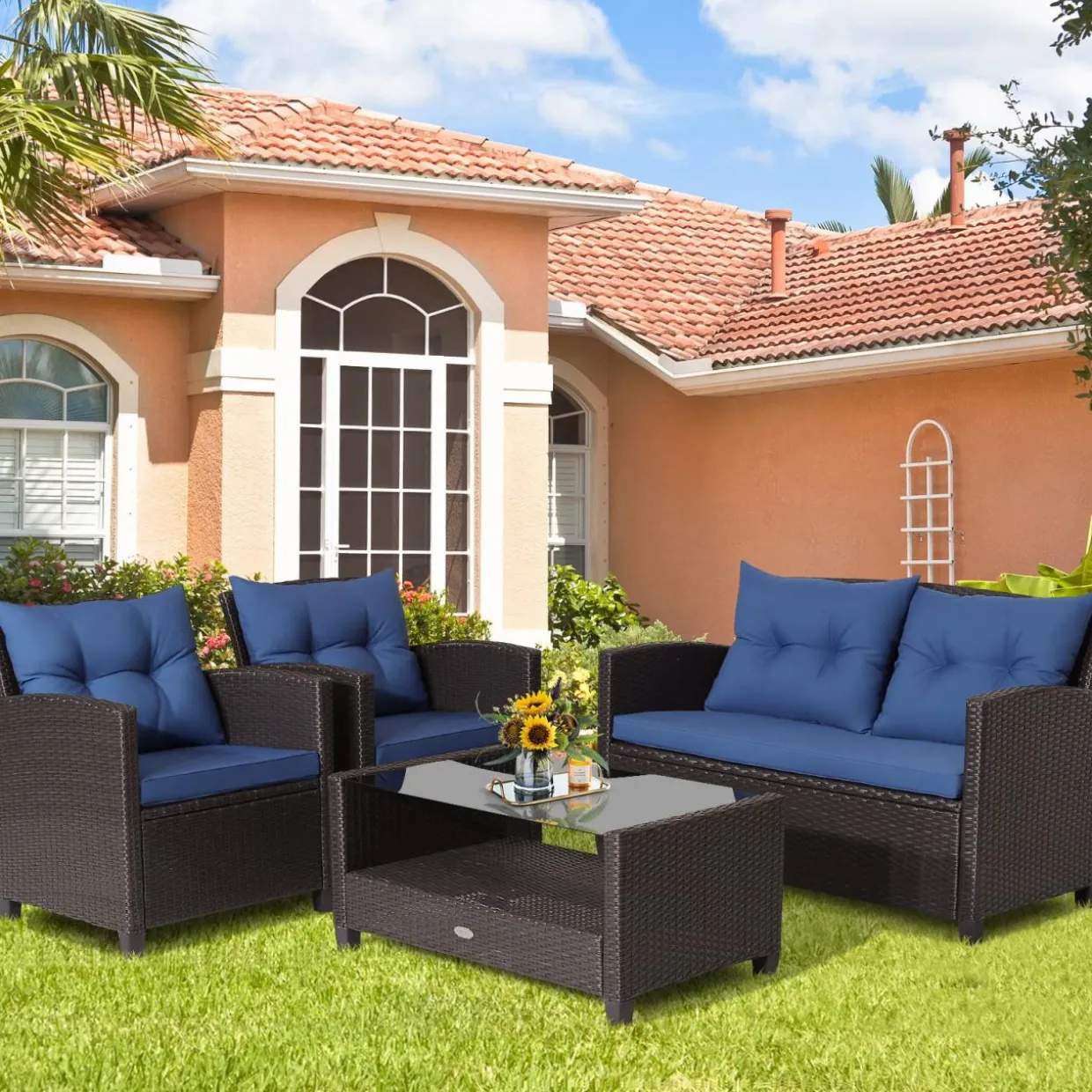 Tangkula 4 or 8 piece Patio Furniture Set, Outdoor Furniture Sets for Backyard, Porch, Garden and Poolside