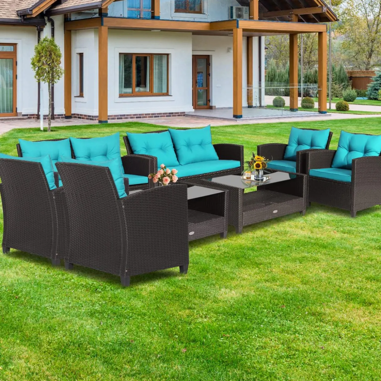 Tangkula 4 or 8 piece Patio Furniture Set, Outdoor Furniture Sets for Backyard, Porch, Garden and Poolside