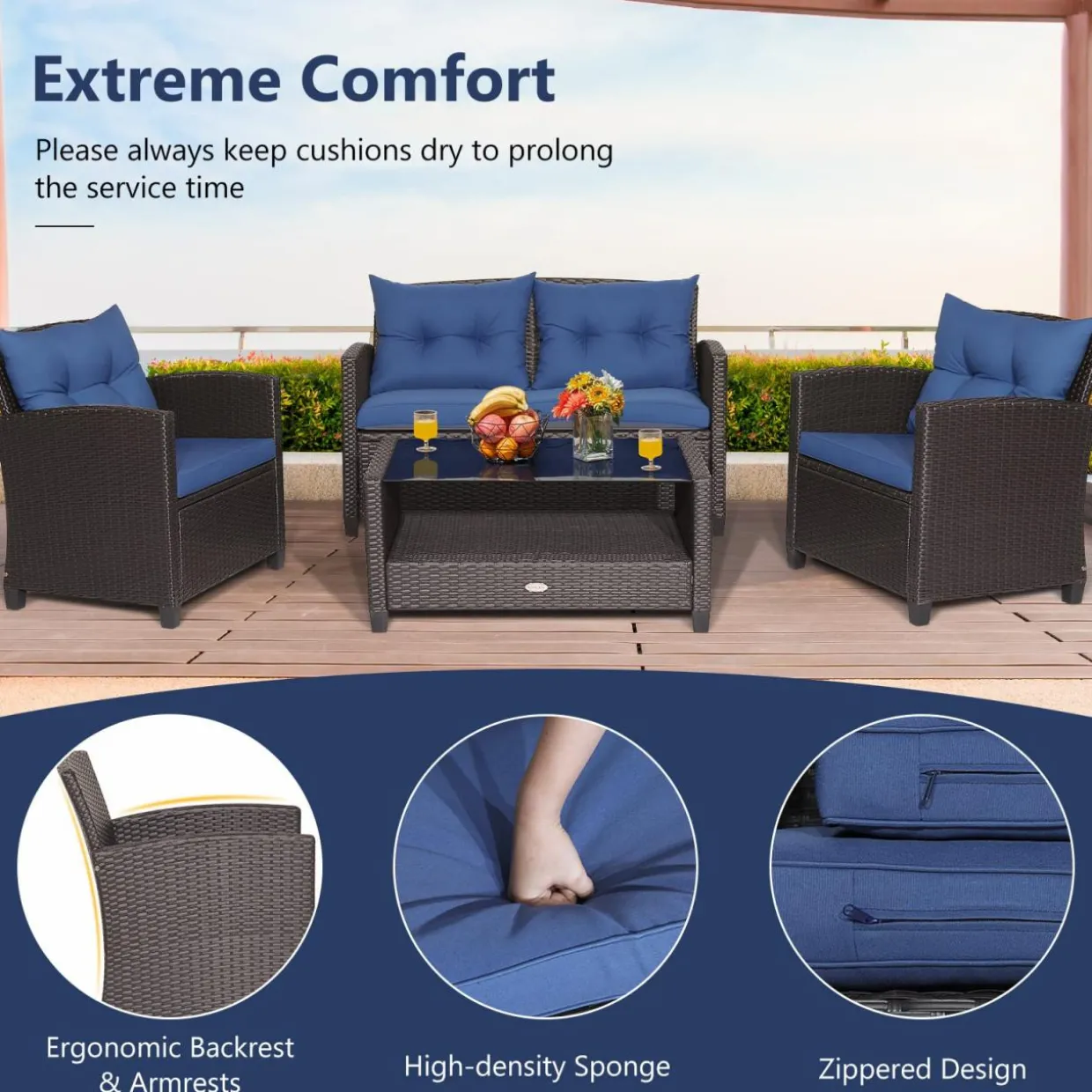 Tangkula 4 or 8 piece Patio Furniture Set, Outdoor Furniture Sets for Backyard, Porch, Garden and Poolside