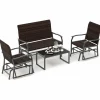 Tangkula 4 or 8 Pieces Patio Gliding Set, Wicker Swing Glider Furniture Set