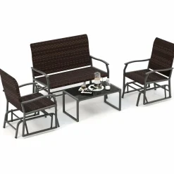 Tangkula 4 or 8 Pieces Patio Gliding Set, Wicker Swing Glider Furniture Set