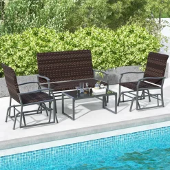 Tangkula 4 or 8 Pieces Patio Gliding Set, Wicker Swing Glider Furniture Set