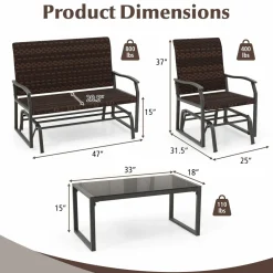 Tangkula 4 or 8 Pieces Patio Gliding Set, Wicker Swing Glider Furniture Set