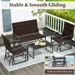 Tangkula 4 or 8 Pieces Patio Gliding Set, Wicker Swing Glider Furniture Set