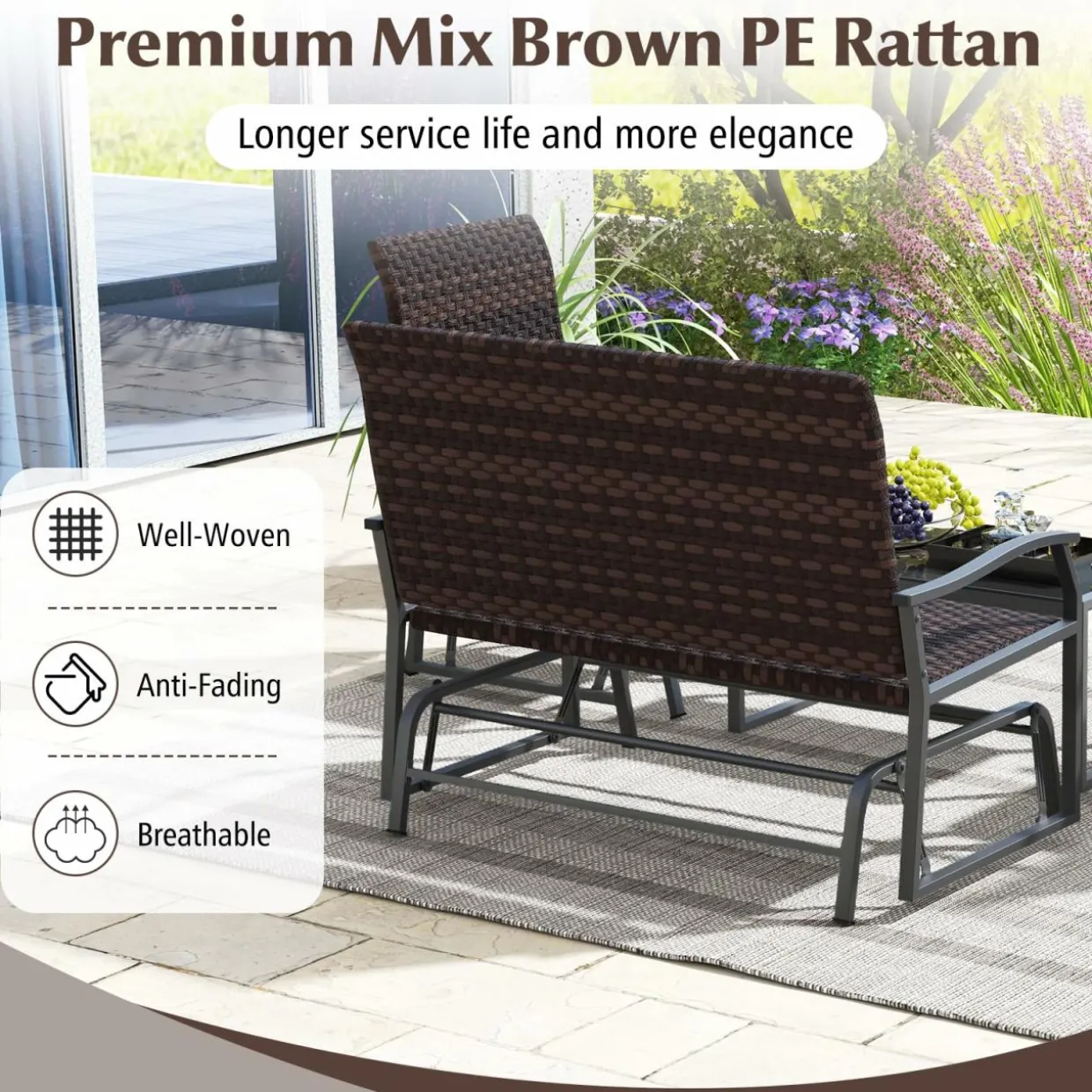 Tangkula 4 or 8 Pieces Patio Gliding Set, Wicker Swing Glider Furniture Set
